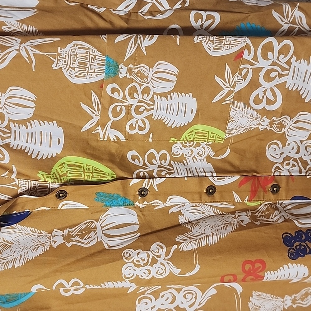 MAEVE ANTHRO Toni Tunic Dress M Tropical Tiki Print Button Down Shirt Dress - Picture 12 of 16
